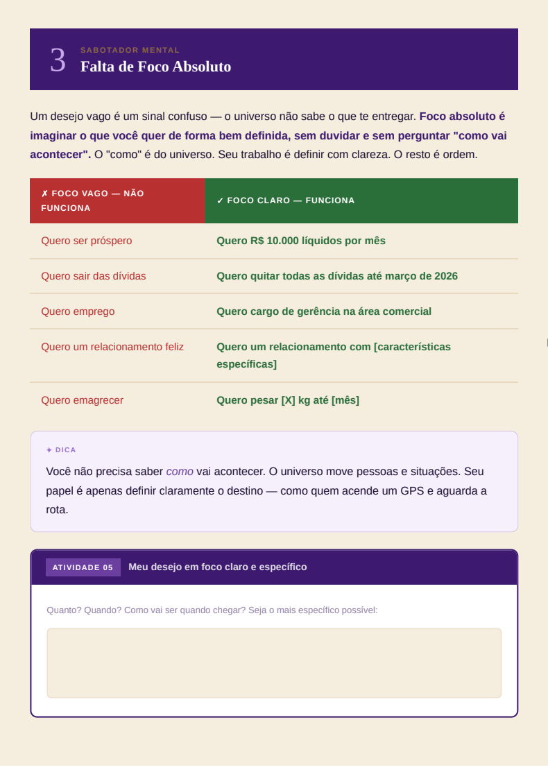Página do guia: Exercício de Projeção Mental